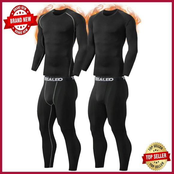 Men's Thermal Underwear Set Fleece Lined Long Johns Base Layer Shirts Pants